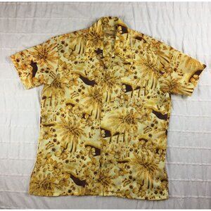 Vintage 60s Kamawhanee Polyester Shirt Men's Size Large Tropical Hawaiian Print